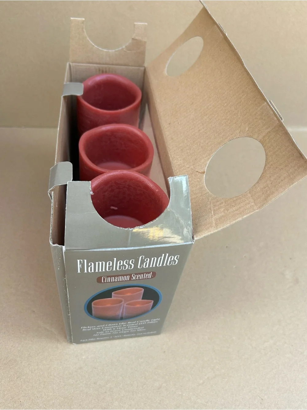 Flameless LED Pillar Candles Cinnamon Scented Real Wax Set of 3 Flickering